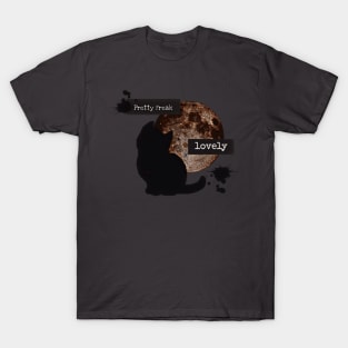 Cat, Moon, cute, music, pretty freak, kawaii, dark side, dark world, black kitten, book, gothic, romantic T-Shirt